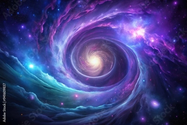 Fototapeta Cosmic Nebula: Celestial, cosmic, purple, indigo, swirling energy