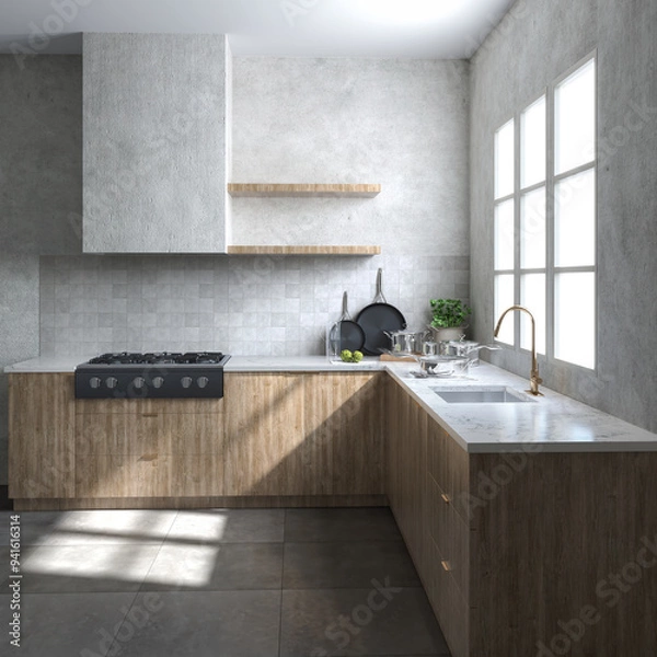 Obraz Modern kitchen interior realistic render
