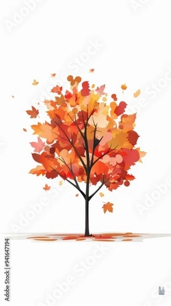 Fototapeta Autumn leaves on a white backdrop, vertical composition, showcasing seasonal beauty