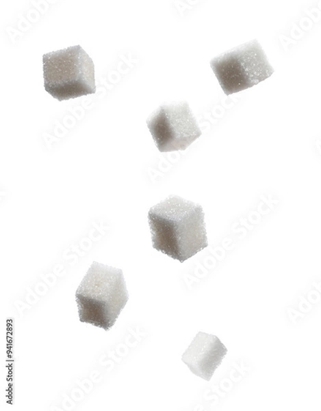 Fototapeta Falling Sugar Cubes Isolated on White Background Transparent PNG