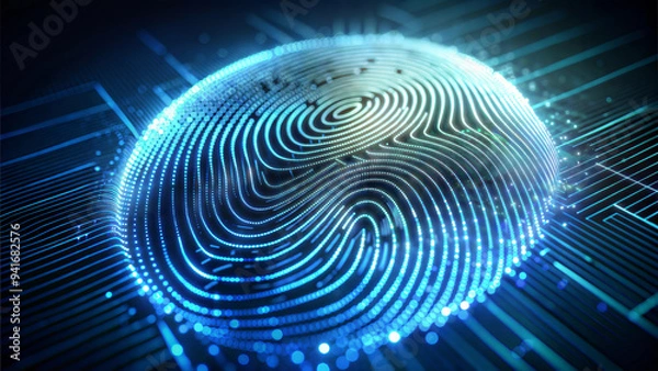 Obraz Abstract Blue and Orange Digital Fingerprint with Glowing Lines