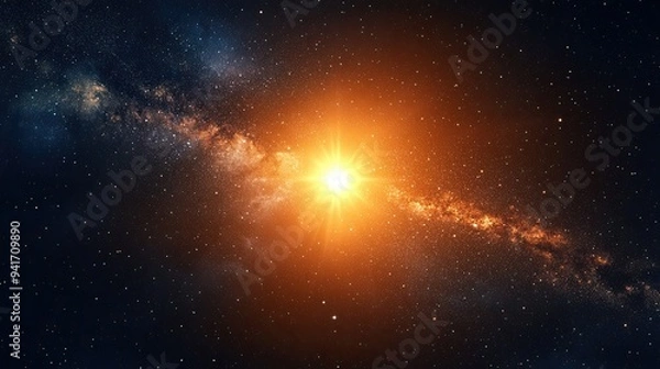 Fototapeta The sun shines brightly in the middle of a dark, starry sky, highlighting the vastness and mystery of space