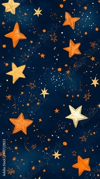 Fototapeta Yellow Stars on Blue Background, Abstract Image, Texture, Pattern, Wallpaper, Cover and Screen of Smartphone, Cell Phone, Computer, Laptop, 9:16 and 16:9 Format
