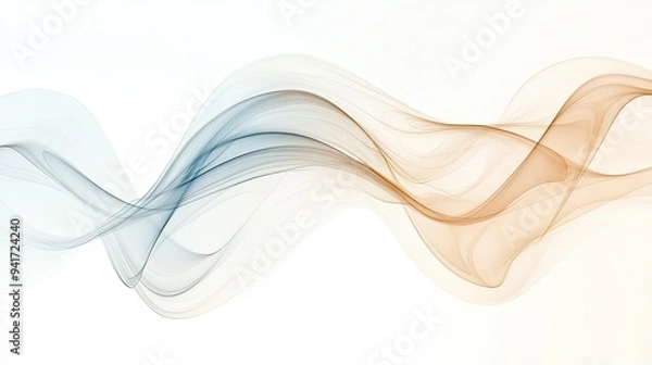 Fototapeta Delicate, curved lines forming a gentle smoke pattern, illustrating ethereal wisps and graceful trails, on a pristine white backdrop.