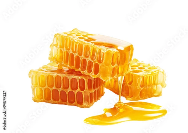 Fototapeta Hhoneycomb with honey transparent background.