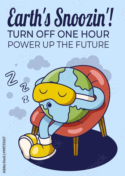 Obraz Earth Hour Poster with Earth Retro Mascot Illustration Color Version
