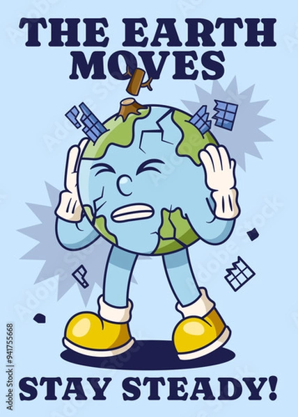 Obraz Earthquake Poster with Earth Retro Mascot Illustration Color Version