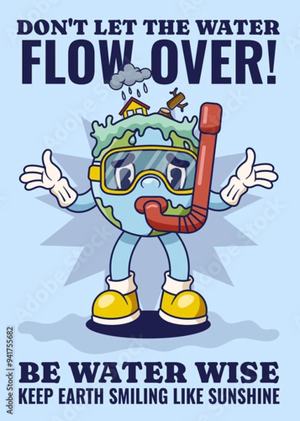 Obraz Flood Poster with Earth Retro Mascot Illustration Color Version
