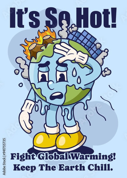 Obraz Global Warming Poster with Earth Retro Mascot Illustration Color Version