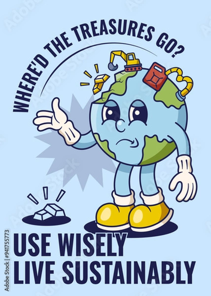 Obraz Natural Resource Deplation Poster with Earth Retro Mascot Illustration Color Version