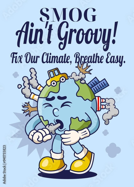 Obraz Pollution Poster with Earth Retro Mascot Illustration Color Version