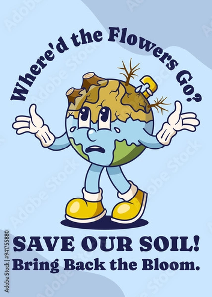Obraz Soil Degradation Poster with Earth Retro Mascot Illustration Color Version