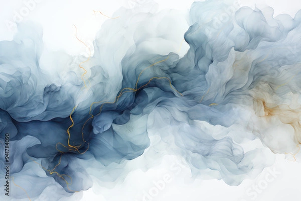 Fototapeta Abstract watercolor gray background with gold threads. AI generative.