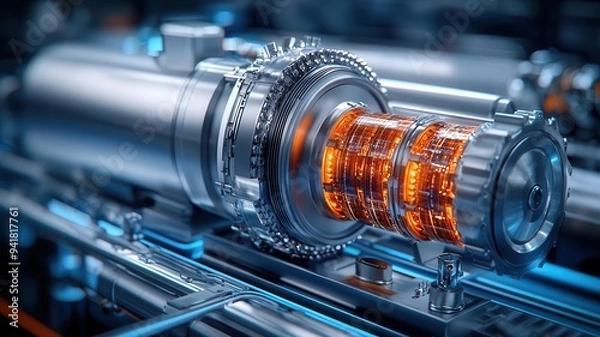 Fototapeta Detailed view of a breeder reactor utilizing nuclear fission and recycling fuel, photorealistic, hyper-resolution, efficient energy production for the future