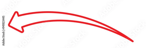Fototapeta long red curve arrow icon vector, flat style arrow symbol, red arrow on a white background