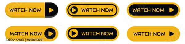 Fototapeta Watch now icon buttons set. Play video button set. Watch video now button. Vector illustration.
