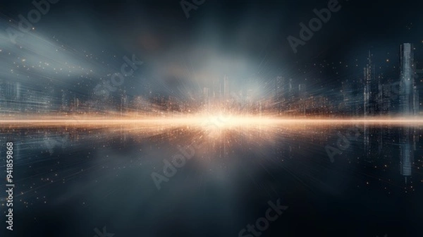 Obraz A stunning abstract image featuring light rays and reflections, evoking a sense of depth and energy in a futuristic landscape.