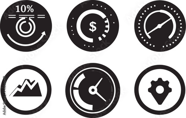Fototapeta A minimalist vector icon set including a site audit, performance overview, bounce rate, and engagement metrics .icons in black and white style with isolated on white