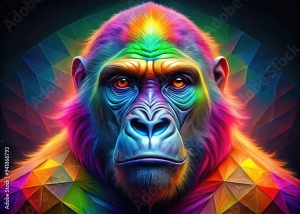 Fototapeta Prismatic Avatar - Kaleidoscopic colors, gorilla as a multifaceted symbol, radiant and transformative