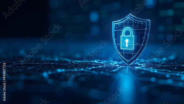 Fototapeta Cyber ​​security and data protection, internet network security, protect business and financial transaction data from cyber attack, user private data security encryption. Generative AI