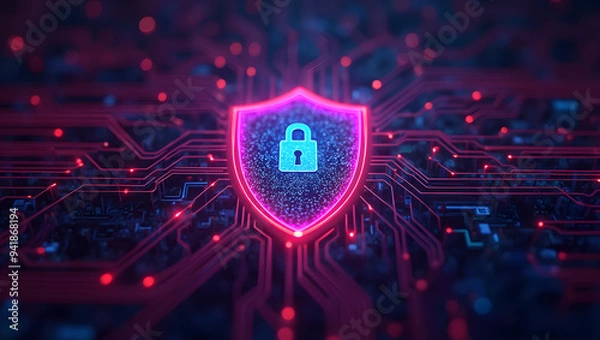 Fototapeta Cyber ​​security and data protection, internet network security, protect business and financial transaction data from cyber attack, user private data security encryption. Generative AI