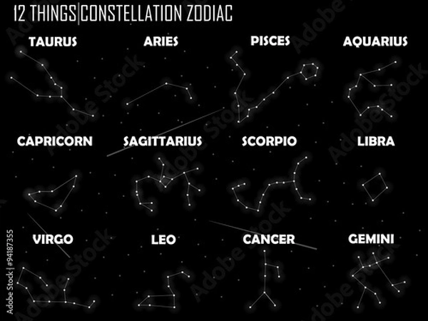 Fototapeta piękny projekt konstelacji zodiaku, wektor horoskopów