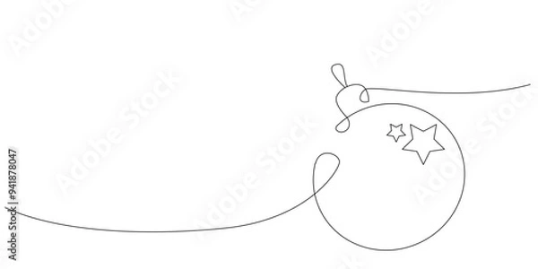 Fototapeta Christmas ball ornament continuous one line drawing, single line art christmas element,  christmas winter new year concept