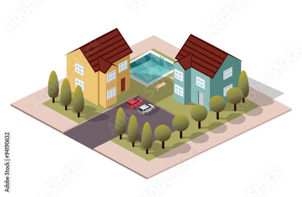 Obraz Vector Isometric House Neighbors