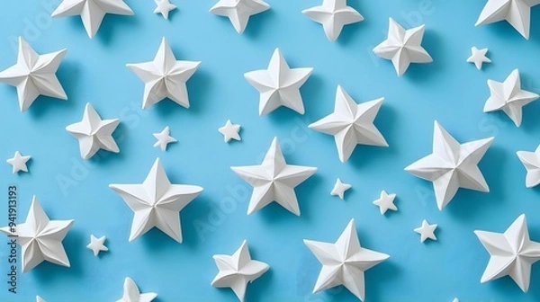 Fototapeta Silver Stars on Blue Background, Abstract Image, Texture, Pattern, Wallpaper, Cover and Screen of Smartphone, Cell Phone, Computer, Laptop, 9:16 and 16:9 Format