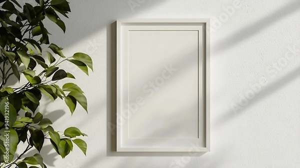 Obraz White rectangular vertical frame hanging on a white wall mockup