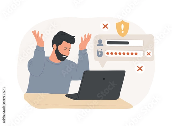 Fototapeta Wrong password isolated cartoon vector illustrations.