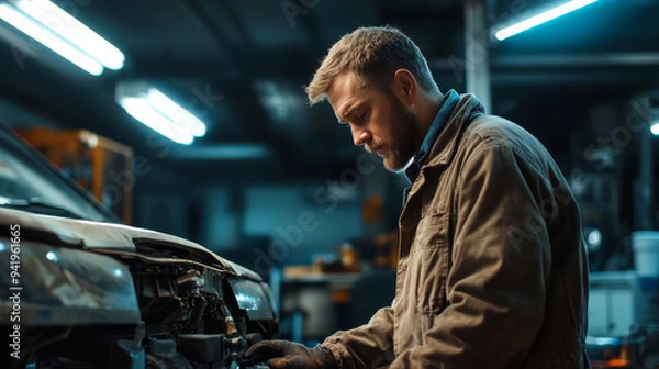 Obraz Mechanic Working on Car
