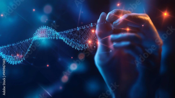 Obraz Hand Interacting With Digital DNA Strand