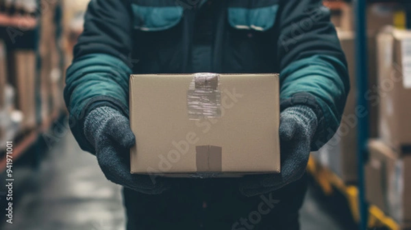 Obraz Warehouse Worker Holding a Package