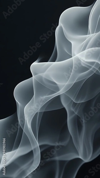 Obraz White Smoke on Black Background, Abstract Image, Texture, Pattern, Wallpaper, Cover and Screen of Smartphone, Cell Phone, Computer, Laptop, 9:16 and 16:9 Format
