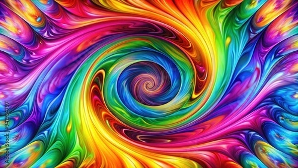 Fototapeta Vibrant Psychedelic Whirl: Energetic spins and bends with abstract elements, psychedelic mood, bold colors, chaotic patterns