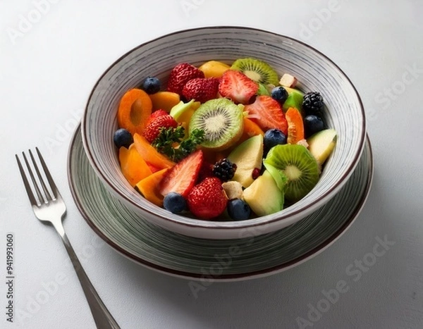 Fototapeta Bowl of colorful salad or fresh fruit. Generated image