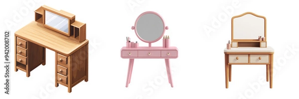 Obraz Set of A 3D icon of dressingtable isolated on transparent background