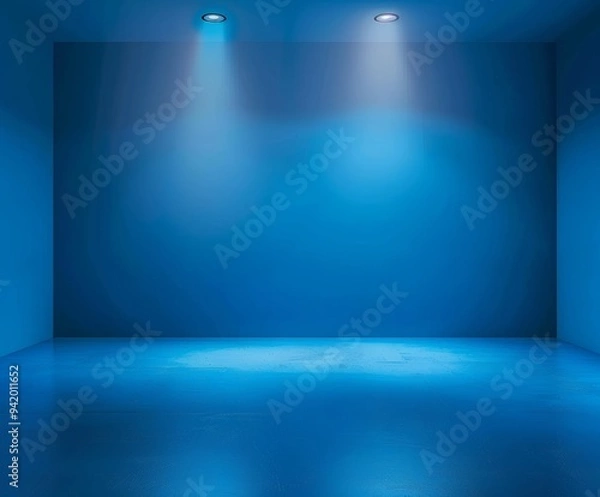 Fototapeta Premium Blue Spotlight Background for Product Display - Studio Room with Gradient Floor and Wall in 6:5 Ratio