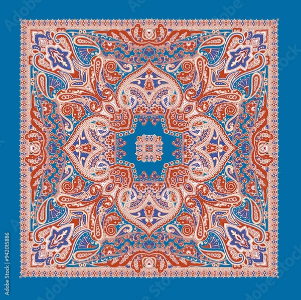 Obraz Women's handkerchief style. Line graph.Bandanna shawl fabric print, silk neck scarf,