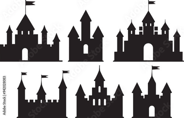 Fototapeta set of castle silhouette isolated on white background
