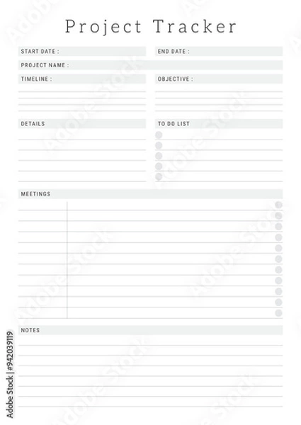 Fototapeta Creative a4 size Project Tracker Template Pages