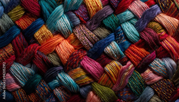 Obraz An intricate, woven fabric background with visible threads