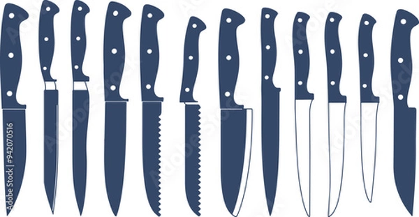 Fototapeta Set of knife silhouette isolated on white background