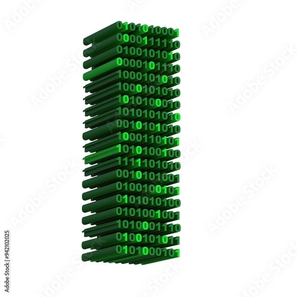 Fototapeta Title: 3D isometric letter I font made from binary code digits on transparent background PNG