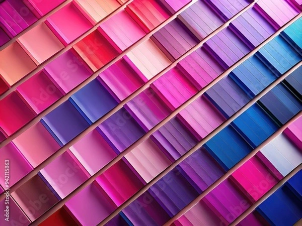 Fototapeta Vibrant color gradient swatches in a 3D arrangement, showcasing a range of bright hues from pink to purple, perfect for design and branding inspiration.