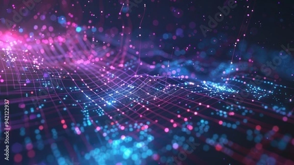 Fototapeta Abstract Digital Landscape with Neon Lights