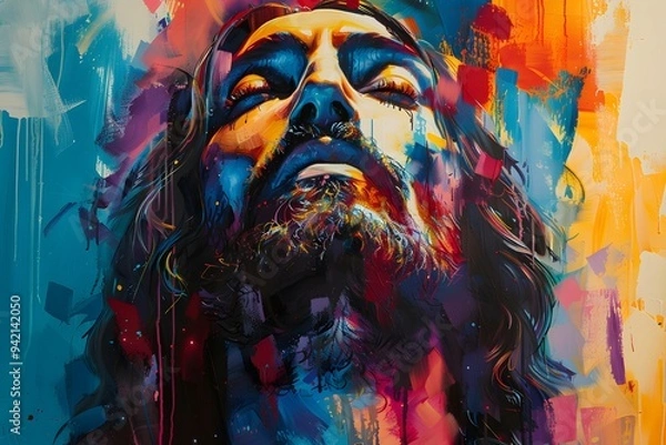 Obraz Vibrant Portrait of a Contemplative Figure in Abstract Colors