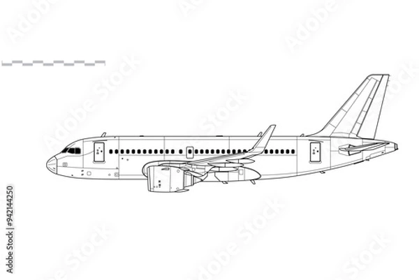Obraz Airbus A319 NEO. Vector drawing of short-range, passenger jet airliner. Side view. Image for illustration and infographics