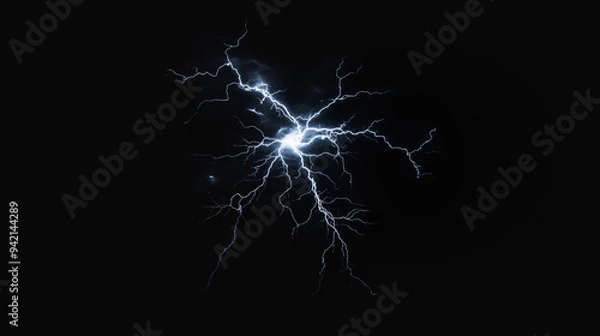 Obraz A striking flash of lightning against a dark background. The intense, jagged bolts radiate energy and power, illuminating the darkness